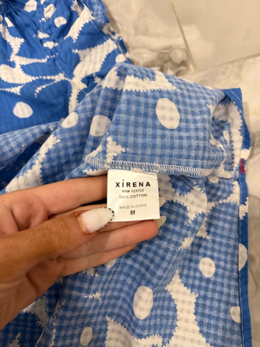 XiRENA Blue & White Polka Floral Ruffle Top - Picture 3 of 4
